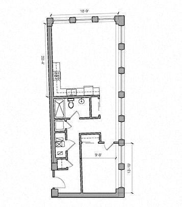 Floor plan for 1 bed, 1 bath, 928 sqft